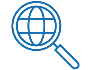 A blue outline of a globe with a magnifying glass Description automatically generated