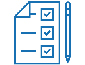 A blue line drawing of a paper with a pen Description automatically generated