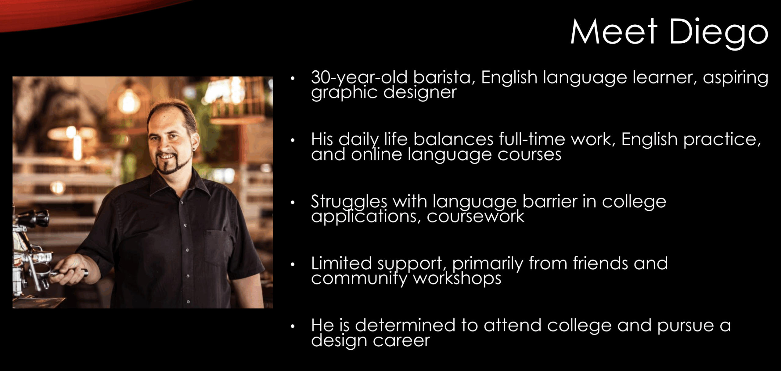 Persona of a student named Diego.