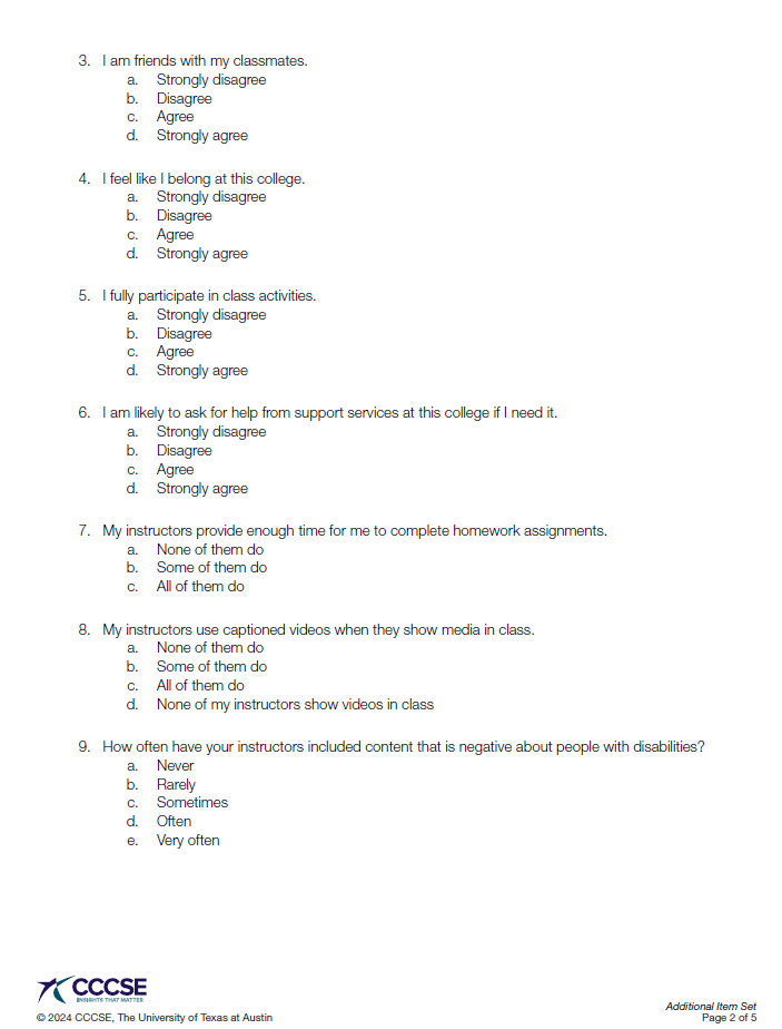 A questionnaire with many questions