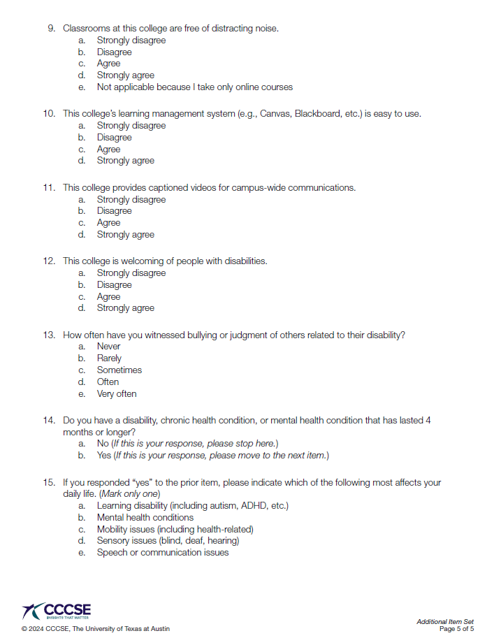 A questionnaire with many words