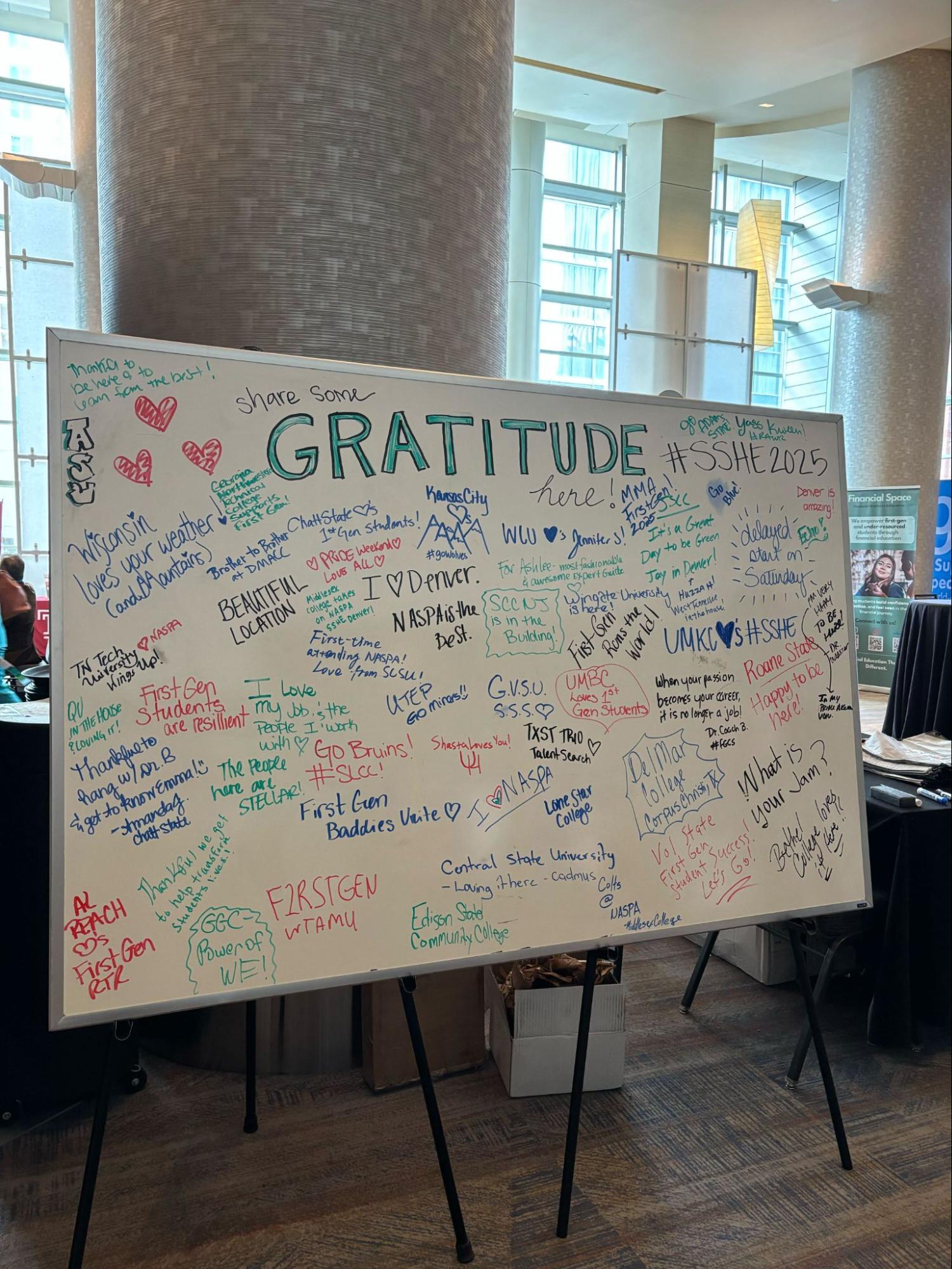Gratitude whiteboard at SSHE 2025