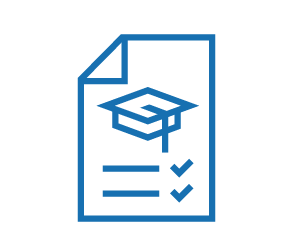 Icon of a checklist with the illustration of a graduation cap on it.