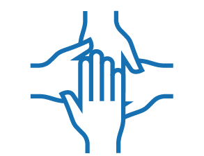 Icon of four hands coming together and overlapping.
