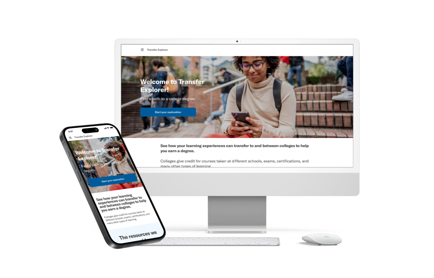Transfer Explorer home page, as seen on mobile and desktop.