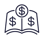 Icon of open book with dollar signs